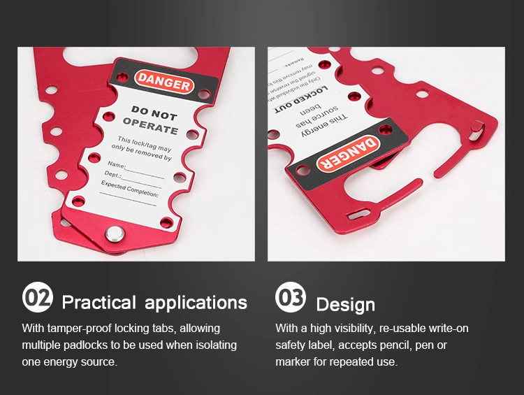 Industrial Colored Labeled Aluminum Lockout Hasp with 8 Padlock Holes